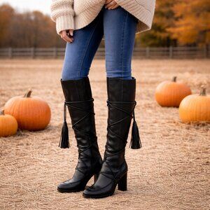 Ulla Johnson Atlas Moccasin Raven Black Bohemian Wrap Braided Knee Boots 5